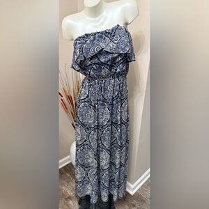 Hollister Strapless Maxi Dress Womens Medium Blue Floral Cottagecore Sheet Lined